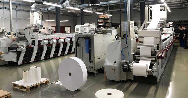 Product labels being printed on a state-of-the-art press.