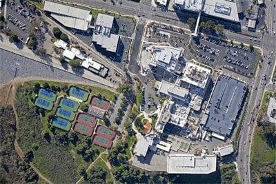 Vertical aerial image of a hospital