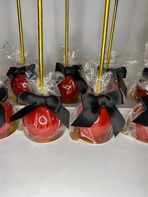 Classic red candy apples ready for pickup