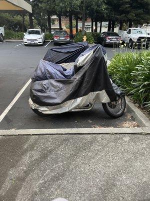 Multiple motorcycles stored in loading/unloading parking spots