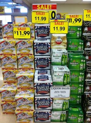 Beer selection in front of ping pong balls and red cups display