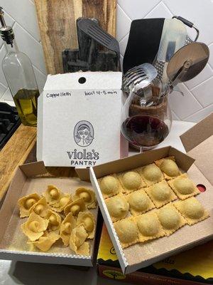 Lemon Pepper Cappelletti, and Caramelized Onion + Mushroom Ravioli