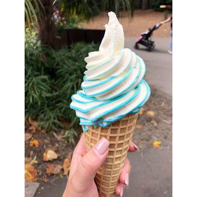 Cotton candy & mint chocolate flavored soft serve