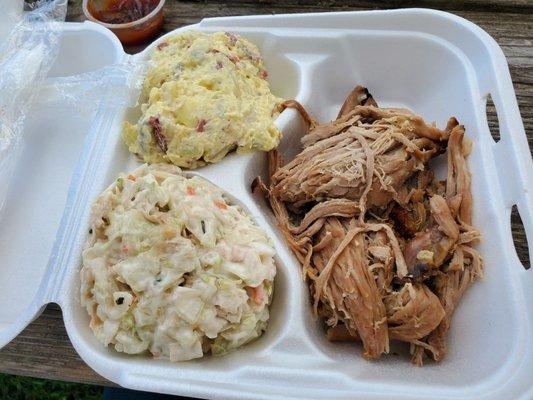 Pork plate with slaw and potato salad