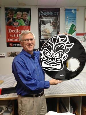 The Crunch Dude on a bass drum head.