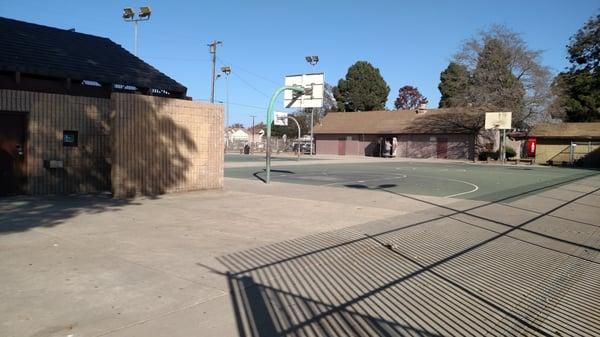 Restrooms, basketball courts, pool (pool is out of scope on the right hand side)