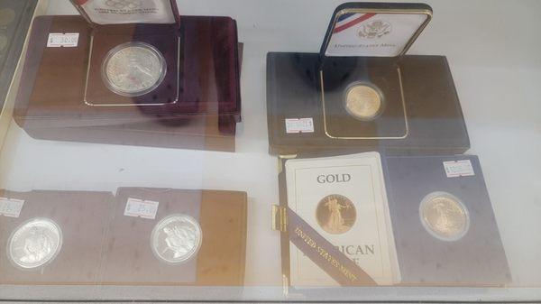 Silver and gold coins