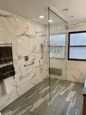 Universal Design. Curbless walk-in shower