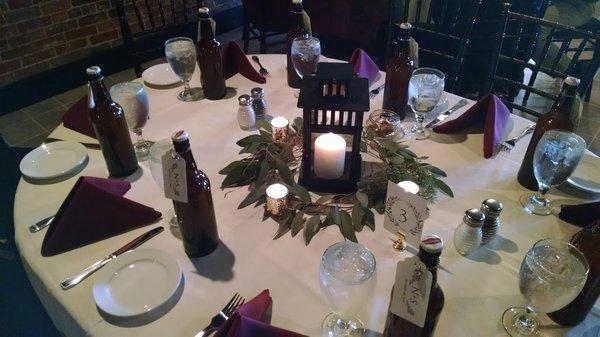 Eucalyptus branches as my centerpieces at Pearl Street, provided by Chicory Kin