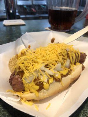 Chili cheese dog. Get with anything you want