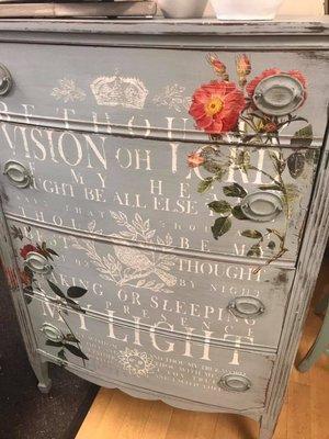 French country dresser with Iron Orchid Design - 2 transfers on this one - Be Thou My Vision & Redoute.