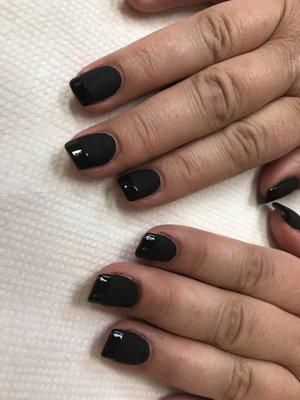 Black matte gel with glossy tip Nails by Melissa