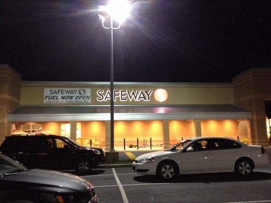 Storefront at night.