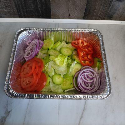 Salad Lettuce,  tomatoes, Cucumber, Red Bell Peppers, Red Onions