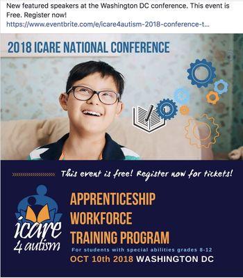 Register today at https://www.eventbrite.com/e/icare4autism-2018-conference-tickets-49407828144