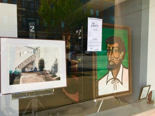 Artwork in the windows of the Evanston Art Center