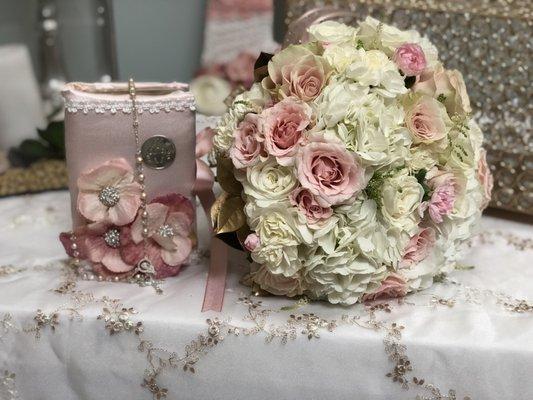 Fresh flower bouquet and a decorated bible