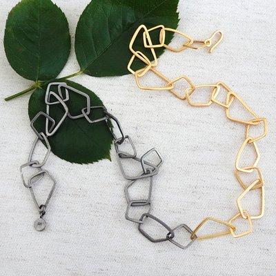 Mixed metal geometric necklace. Modern style. Designed by Manjusha Jewels, Bay Area Designer.