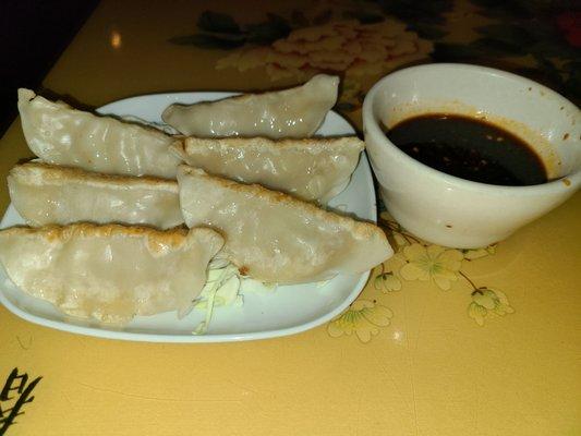 Fried pork potstickers.