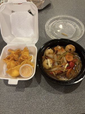 Crab Ragoons and Fresh Garlic with shrimp.