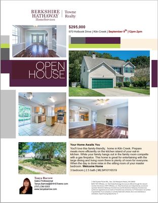 Open House September 9th 12pm-2pm 970 Holbrook Drive, Kiln Creek