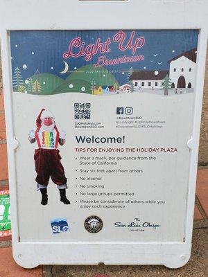 Light Up Downtown -- 2020 San Luis Obispo --  Information Board.  12 December 2020