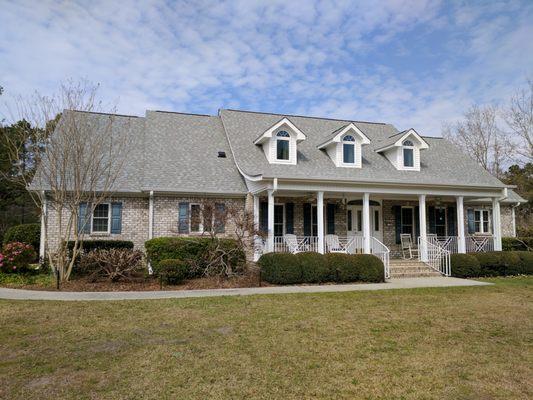 A new TAMKO Heritage Olde English Pewter architectural shingle roof installation in Myrtle Beach SC by MIKCO Roof & Gutter.