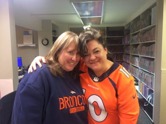 Teresa and Michelle showing their bronco pride