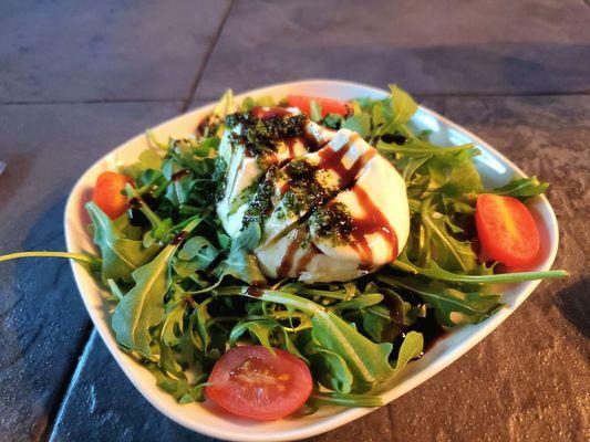 Fresh Burrata; Arugula, Cherry Tomato, Basil and Balsamic reduction