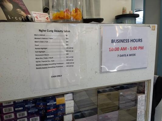 Price and business hours