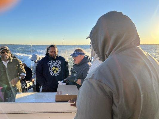 Anthony the Mate telling some funny fishing stories. Had us laughing.