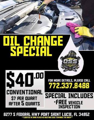 Oil Change Special !! Call for
Your appointment