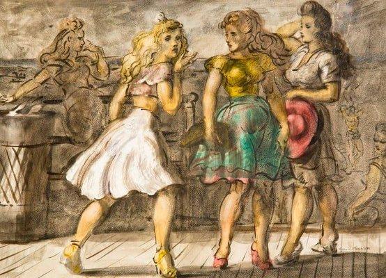 Marsh, Reginald-On the Boardwalk, Coney Island-tempera. 1946 signed Reginald Marsh 1946 LR. 22x30in. shelf 12. museum purchas...