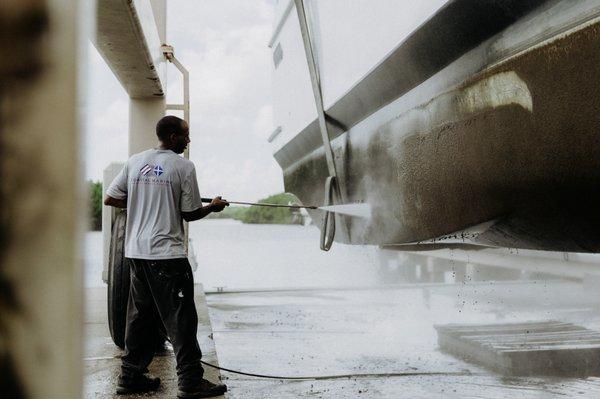 We offer boat cleaning and detailing