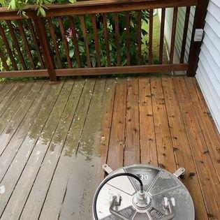 Surface cleaning an old wood deck.