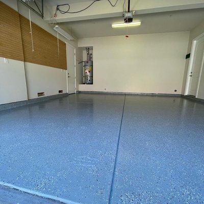 Interior garage painting with epoxy shield on floor