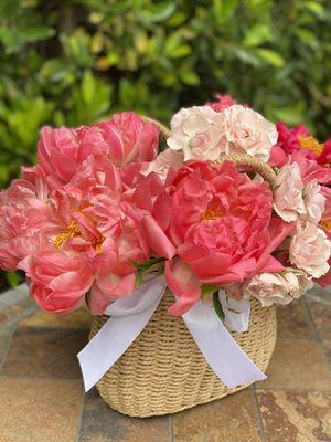 Flower basket with peonies