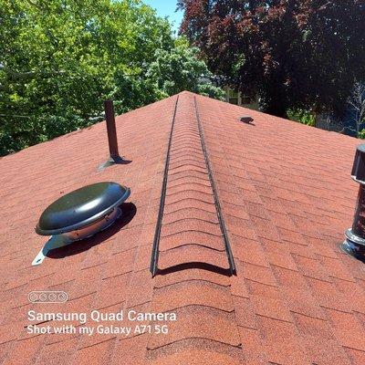 A new power vent was installed
Repaired the roofing vent the right way to give the upstairs more ventilation.