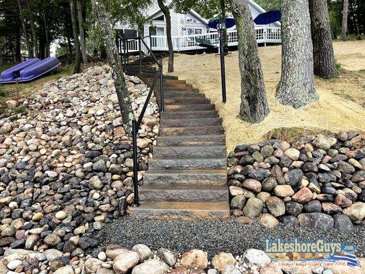 Lakefront staircase and riprap shoreline