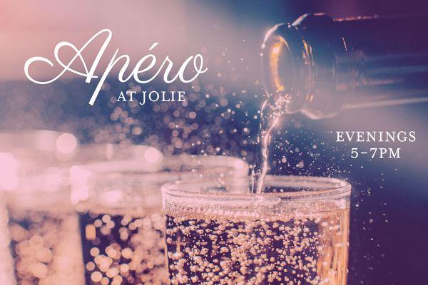 Join us in the early evening for the "French Happy Hour" of Apero!  Champagne cocktails and light bites!