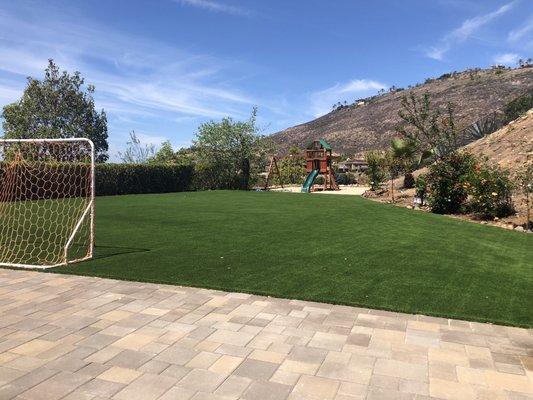 Artificial turf home installation.