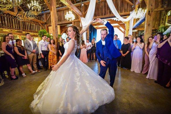 Vintage chandeliers - historic grand barn - and a band for dancing.   It can't get much better!
 leathemphotography.com