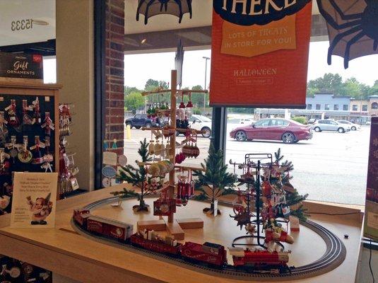 Front window Keepsake Christmas train display.