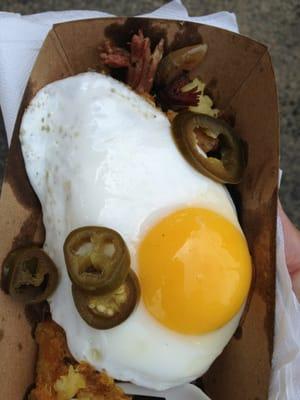 Short rib hash with egg mushrooms and Carmelites onions