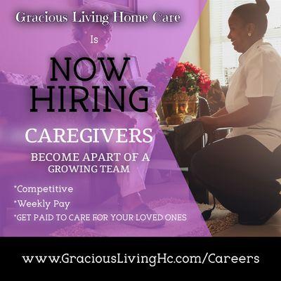 We're hiring. Please visit our website to fill out an application. www.graciouslivinghc.com/careers