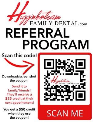 Earn $50 credit when you refer friends and family while they earn $25 credit!