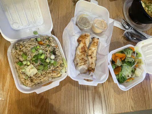 Fried Rice, Chicken Tenders & Salad. Very delicious.