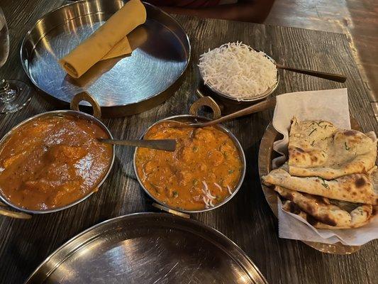 Butter Chicken & Vegetable Korma with garlic nan and brown rice.