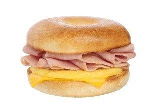 Plain bagel with ham, egg and cheese.