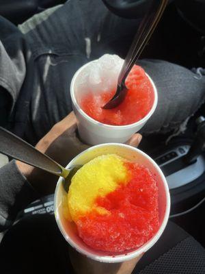 pina colada & strawberry daiquiri / pineapple & tigers blood. both with extra syrup